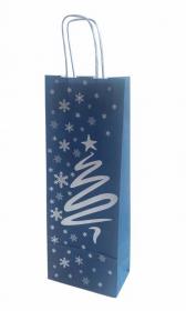 Papírová taška na víno - Modré Vánoce